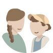 Illustrazione di due persone, una donna con treccia e un bambino con berretto, sorridenti.