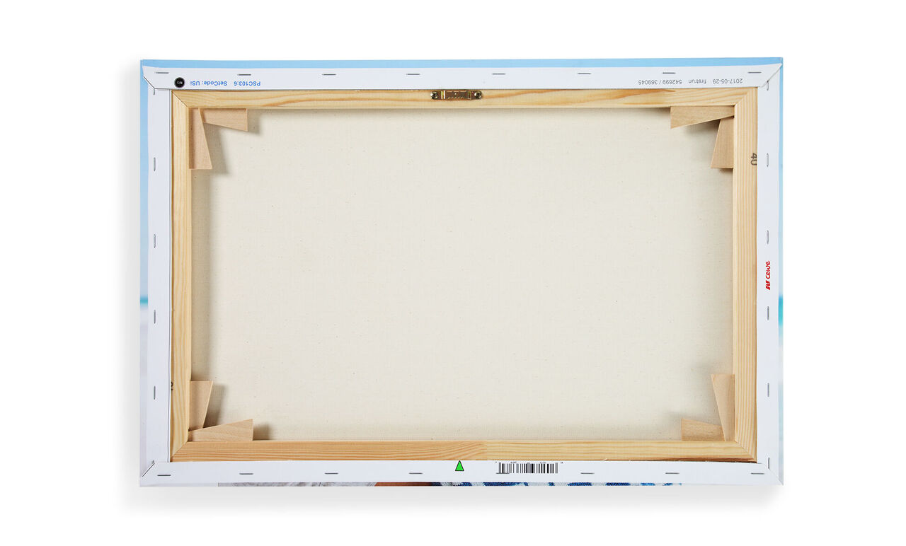 Retro di un quadro vuoto con cornice in legno e attacchi.